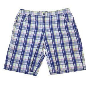 Izod Mens Stretch Plaid Shorts Size 12 Blue/Green 3992